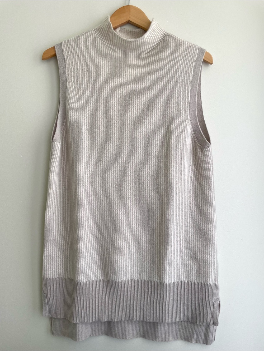 Cashmere Sleeveless Cowl-Neck Ribbed Knit Sweater